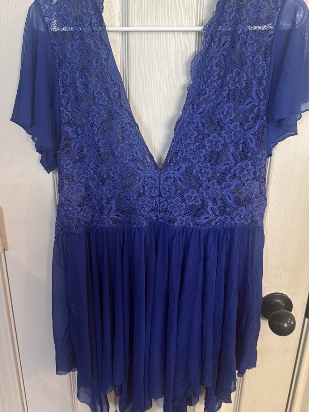 Royal Blue Lace V-Neck Chiffon Mini Dress